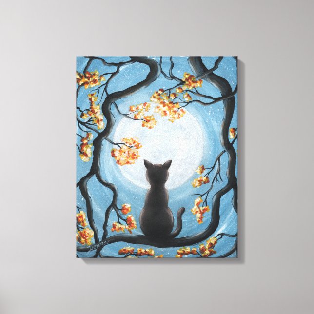 Toile Whimsical Cat à Tree Full Moon Painting (Recto)