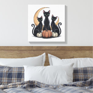 Toile Whimsigothique Chats noirs Citrouille Lune Hallowe