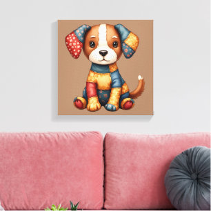 Toile Whimswork Puppy Folk Art Cottagecore