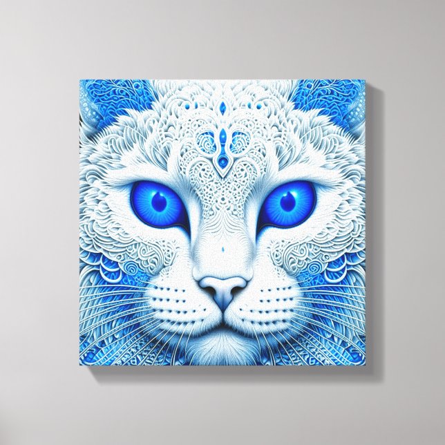 Toile White Mystical Cat Ethereal AI Art (Recto)