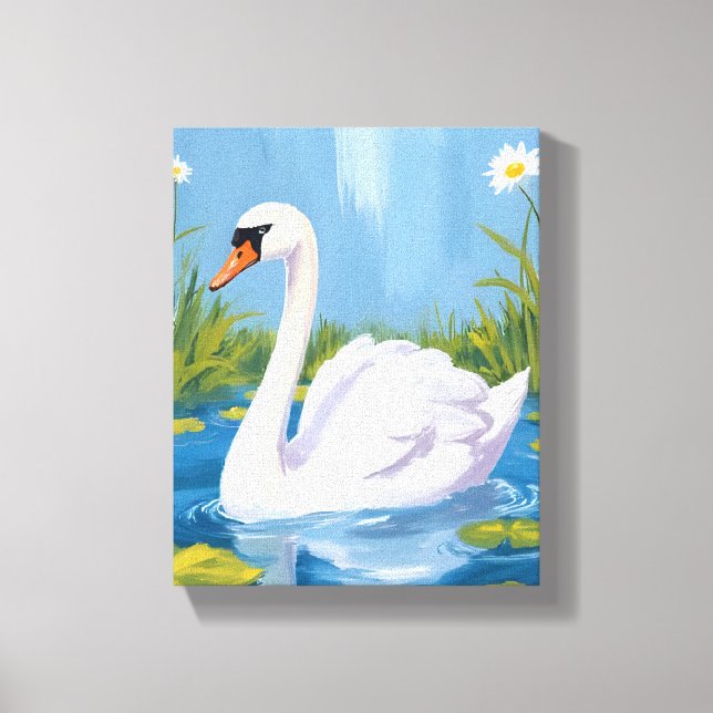 Toile White Swan | Pond Watercolor Bird Painting (Recto)