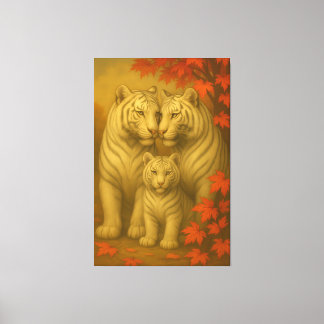 Toile White Tiger Family – Autumn Maple Fine Art Wall Ar