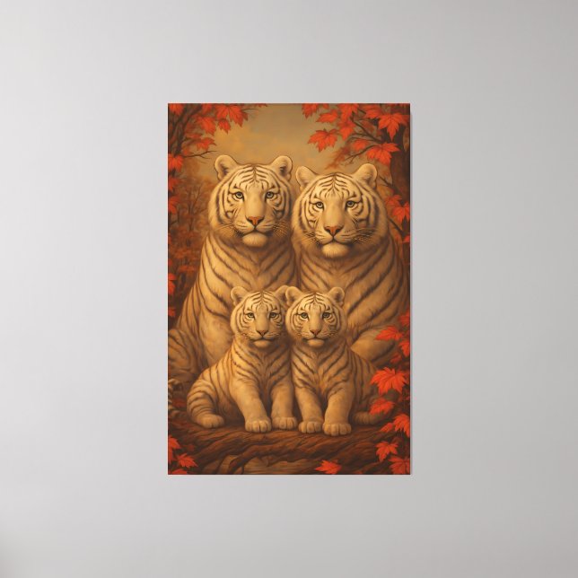 Toile White Tiger Family of Four – Autumn Maple Fine Art (Recto)