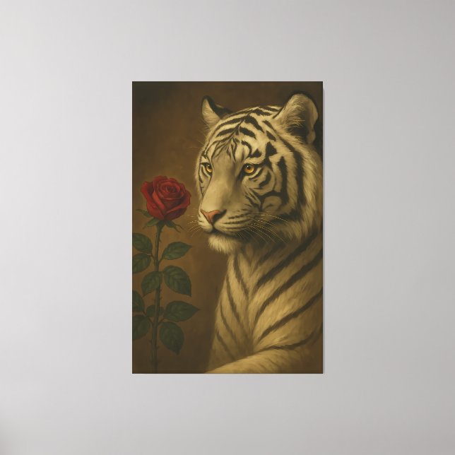 Toile White Tiger with a Rose – Premium Portrait Fine Ar (Recto)