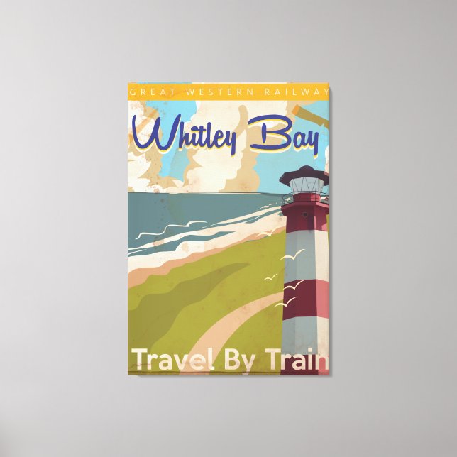 Toile Whitley Bay, North Tyneside Affiche de voyage vint (Recto)