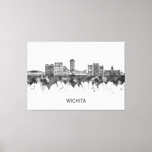 Toile Wichita Kansas Skyline BW