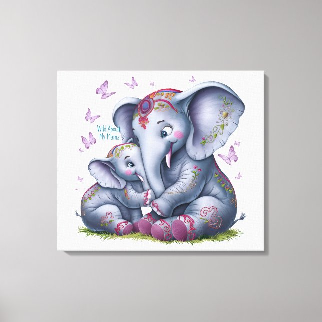 Toile Wild About My Mama Elephant Watercolor Nursery Art (Recto)