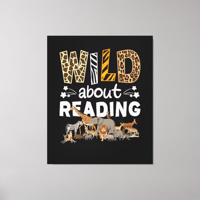 Toile Wild About Reading Books And Bookworm Library (Recto)