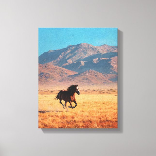 Toile Wild Black Horse Bright Desert Art (Recto)