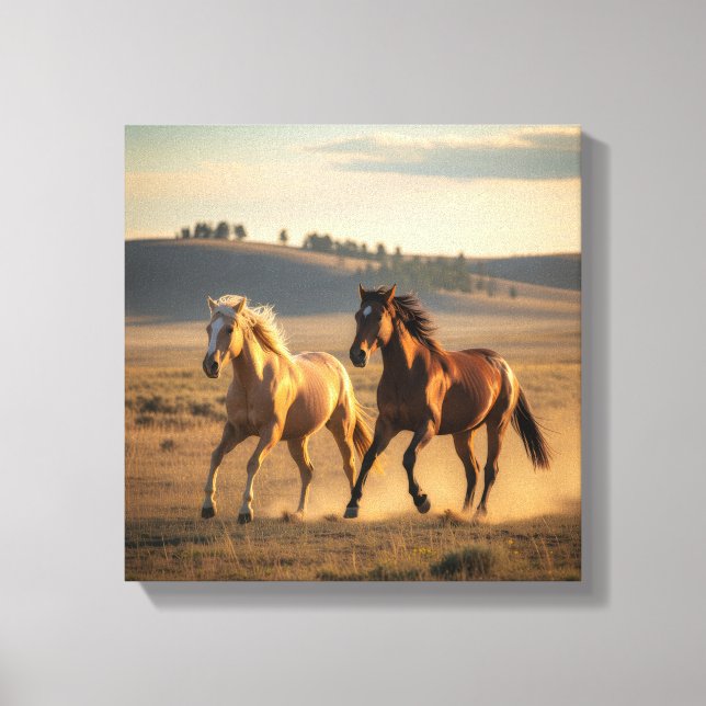 Toile Wild Companions at Sunset – Running Horse Wall Art (Recto)