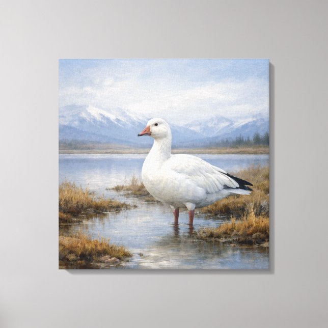 Toile Wildlife Snow Goose Mountain Lake (Recto)