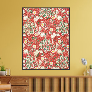 Toile William Morris Algue Antique Fleur Rouge Vert