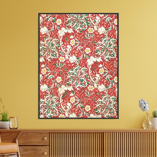 Toile William Morris Algue Antique Fleur Rouge Vert (Insitu(Salon))