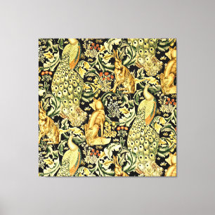 Toile William Morris Forêt Tapisserie Fox Hare Peacock