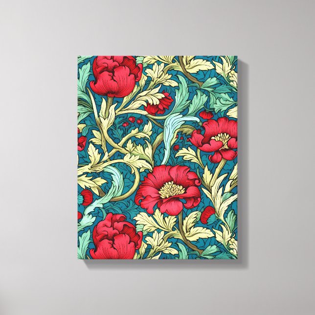 Toile William Morris Inspired Red Flowers Pattern (Recto)