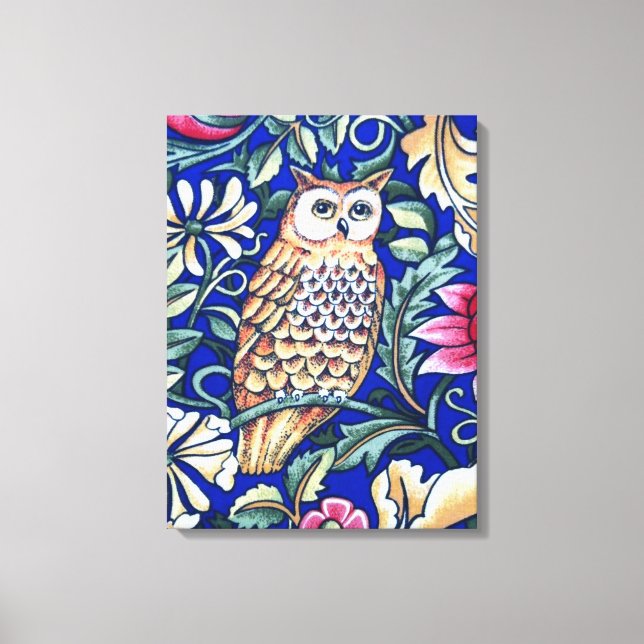 Toile William Morris Owl Tapestry, Beige et Cobalt Blue (Recto)