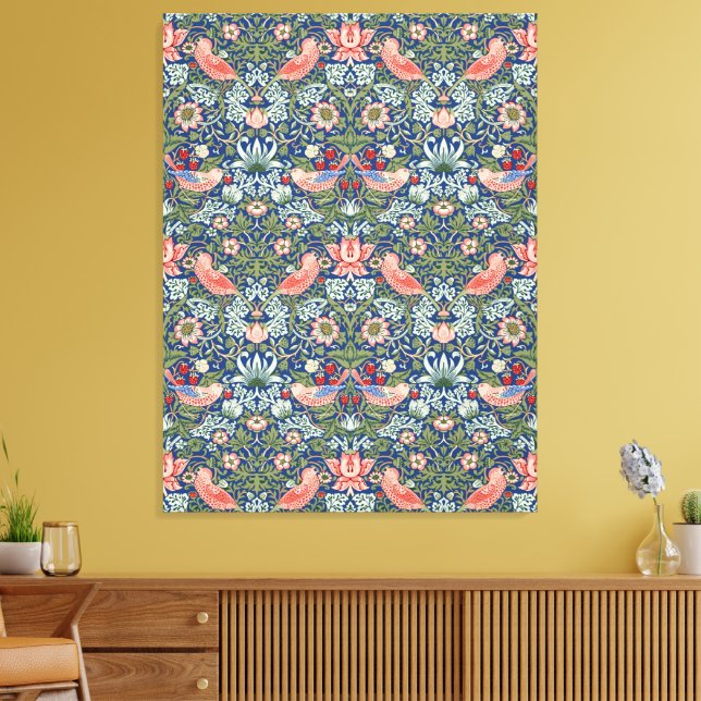 Toile William Morris Strawberry Thief Marine Corail (Insitu(Salon))