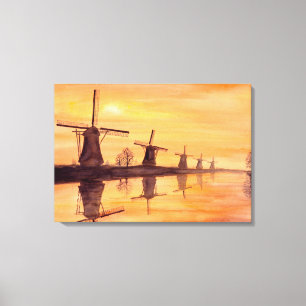 Toile Windmills Sunset Watercolor Peinture