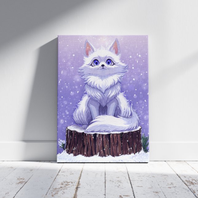 Toile Winter forest : cute snowy Fox wildlife  (true Color Reference: This image shows colors and details like the final printed canvas)