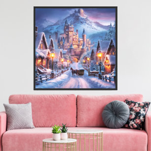 Toile Winter Wonderland : Un village crépusculaire au Mo