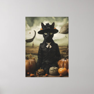 Toile Witch Cat with Pumpkins
