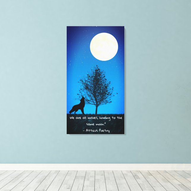 Toile Wolf and Full Moon Canvas Wall Art (Insitu (Plancher de Bois))