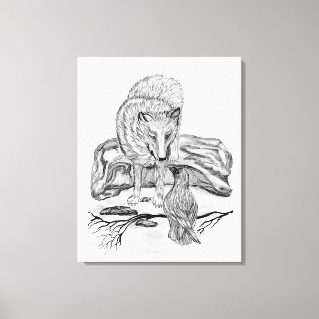 Toile Wolf and Raven black and white design (Recto)