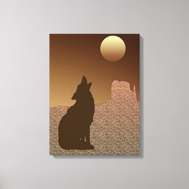 Toile Wolf Howling à la Lune en Brown et Tan (Recto)