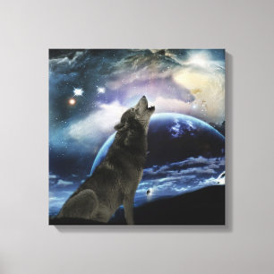 Toile Wolf hurle sur la lune