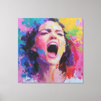 Toile Woman Shouting Abstract Colors Expressive Acrylic 
