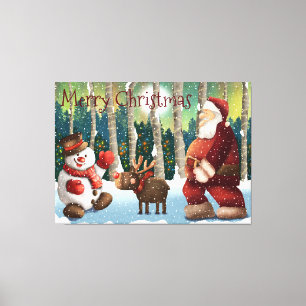 Toile Woodland Père Noël, Rudolph et Snowman