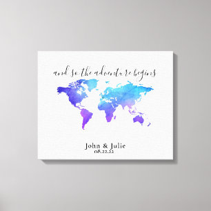 Toile World Travel Map Mariage Livre d'invité Canvas