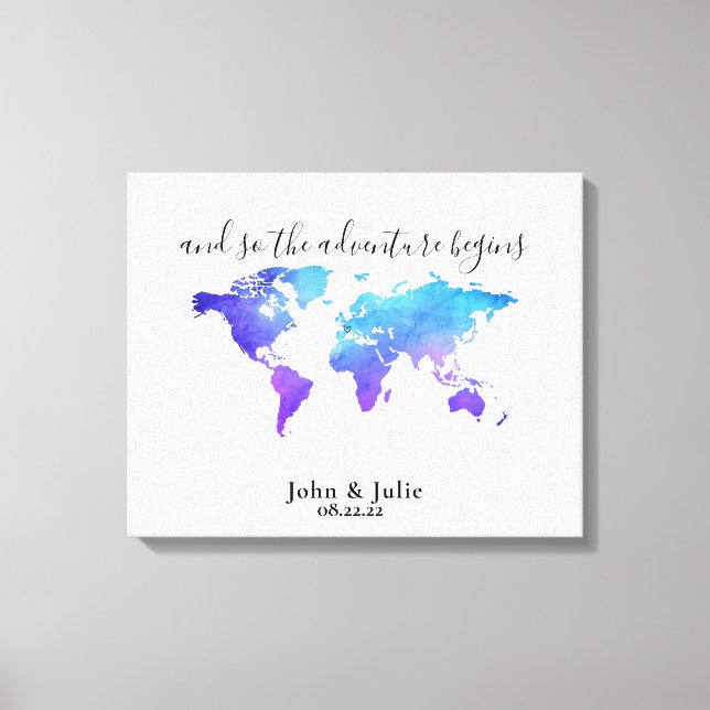 Toile World Travel Map Mariage Livre d'invité Canvas (Recto)