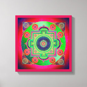 Toile YANTRA - grande roue - vert rose