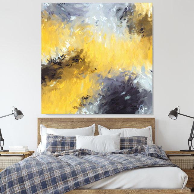 Toile Yellow Gray White Abstract Brushstrokes (Insitu(Chambre))