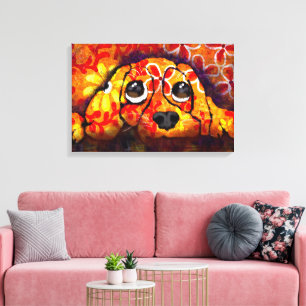 Toile Yeux de chien chiot Whimsical Abstrait Floral Oran