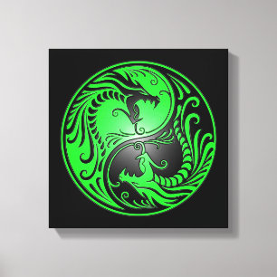 Toile Yin Yang Dragons, vert et noir