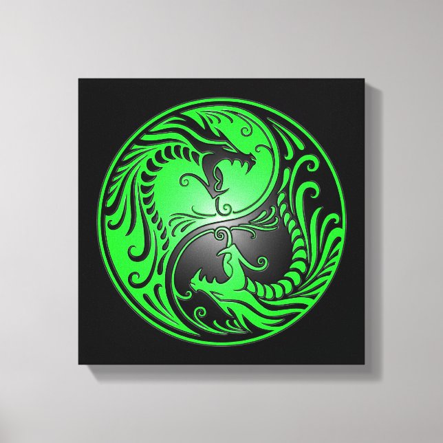 Toile Yin Yang Dragons, vert et noir (Recto)