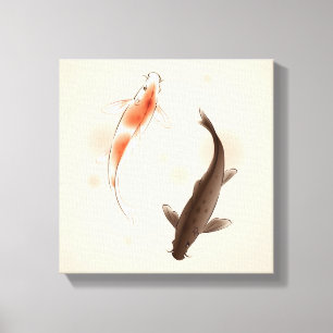 Toile Yin Yang Koi fishes in oriental painting