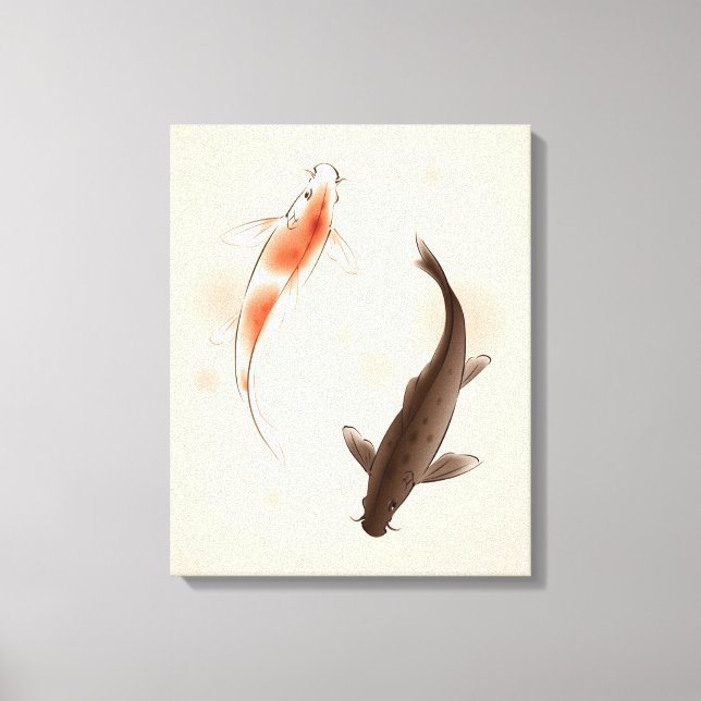 Toile Yin Yang Koi fishes in oriental painting (Recto)