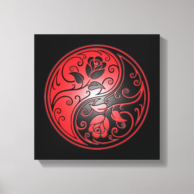 Toile Yin Yang Roses, rouge et noir (Recto)