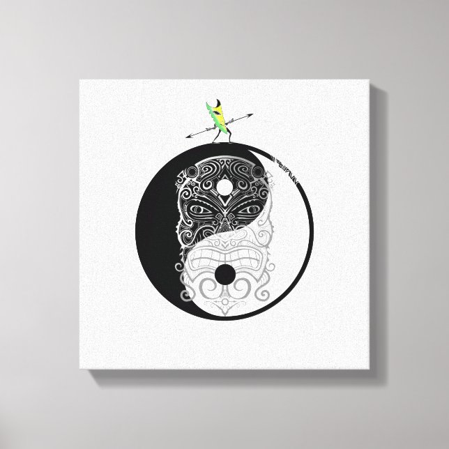 Toile Yin Yang Tiki Masque guerrier (Recto)