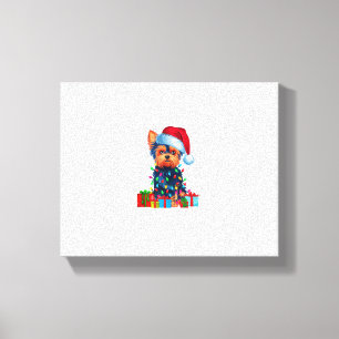 Toile Yorkie Chien Moins Vilants Noël Éclairage Santa Ch