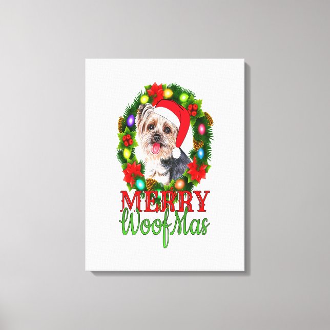 Toile YORKIE CHRISTMAS MERRY WOOFMAS Dog Lover Yorkshire (Recto)