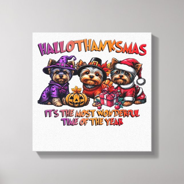 Toile Yorkshire Terrier Halloween Thanksgiving Noël (Recto)