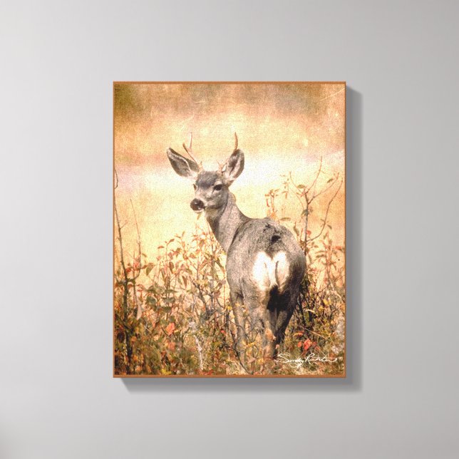 Toile Young Deer en Fleur sauvage avec Grungy Texture Ar (Recto)