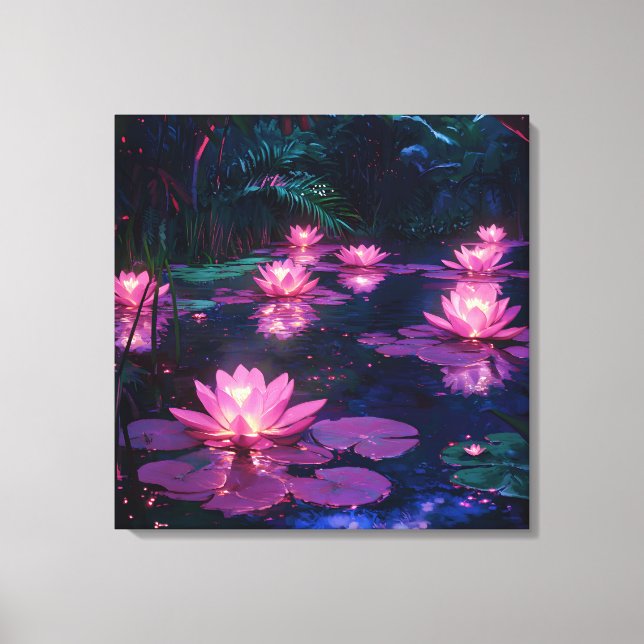 Toile Zen de minuit Nature Étang de lotus rose (Recto)