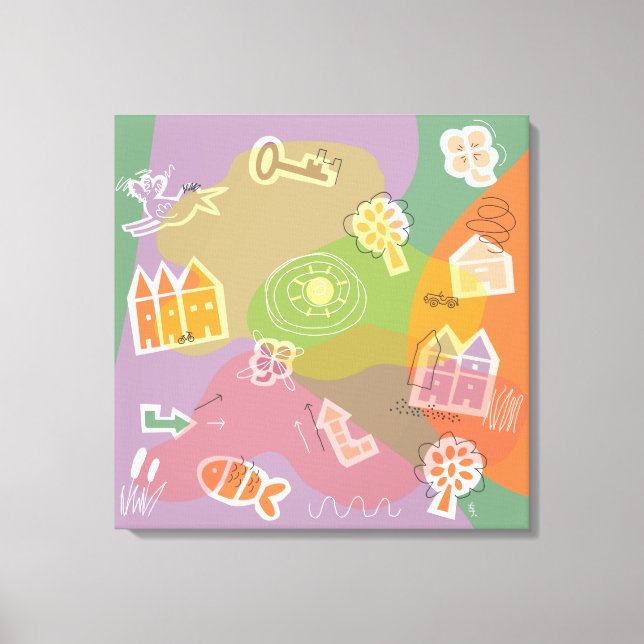 Toile zone de travail ville maisons orange (Recto)