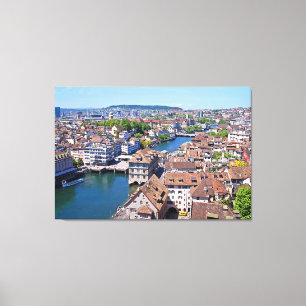 Toile Zurich. Panorama de la tour de Grossmunster