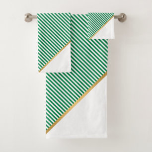TOILETTE LUXE VERT BLANC BAIN GOLD STRIPE JEU DE S